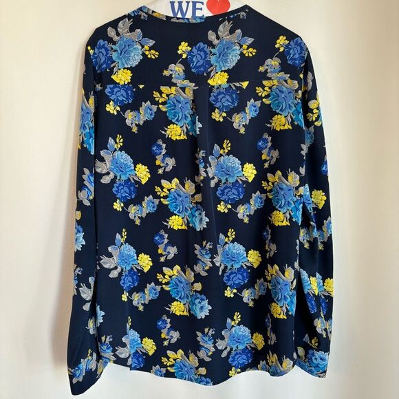 Equipment Women Lynn 100% silk button down Blouse Peacoat floral long sleeve LG - Picture 6 of 15